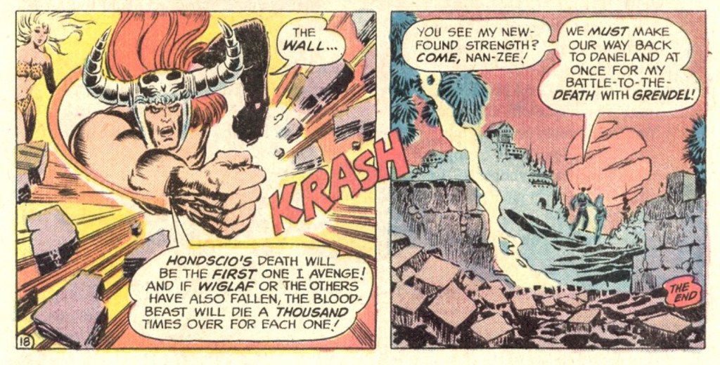 The final two panels of DC Comics legendary Beowulf: Dragon Slayer series